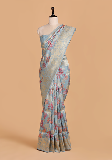 Sky Blue Jaal Saree in Silk