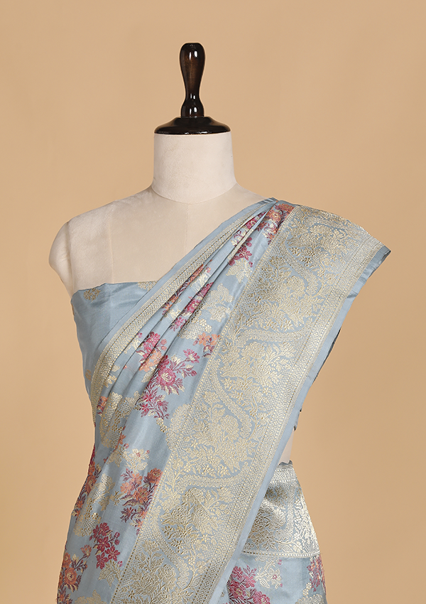 Sky Blue Jaal Saree in Silk