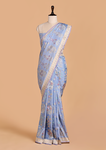 Sky Blue Butta Saree in Silk