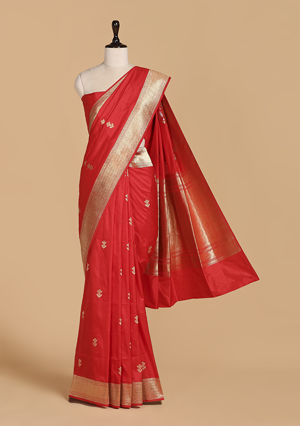 Red Butti Saree in Silk