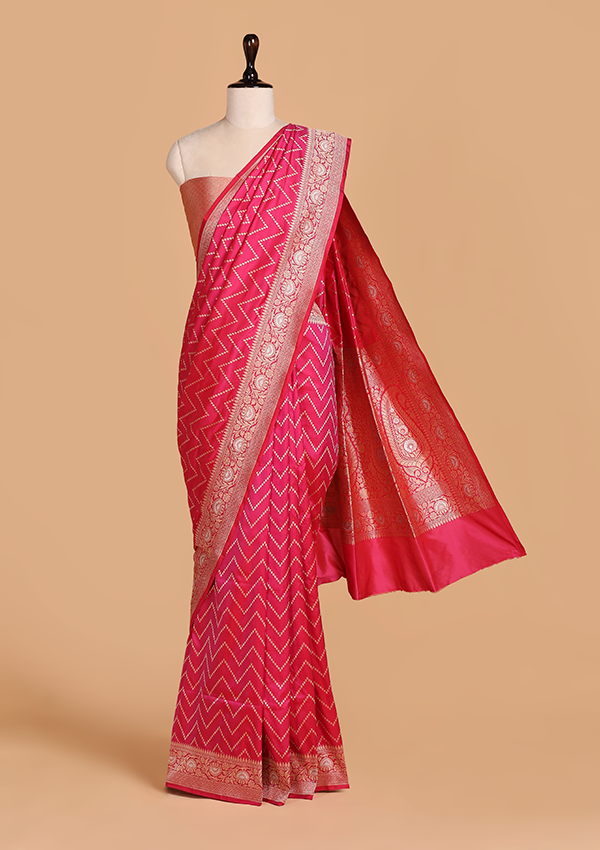 Rani Pink Lehariya Saree in Silk
