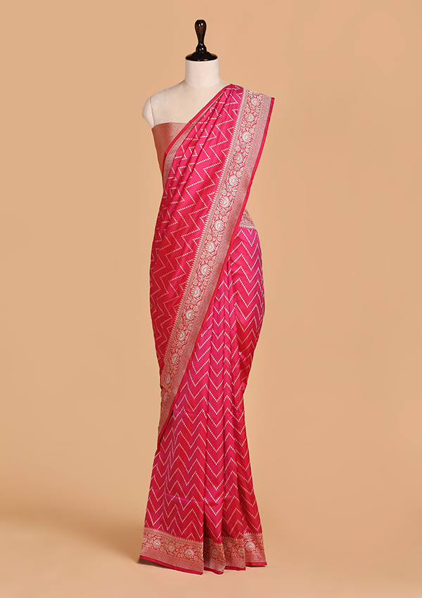 Rani Pink Lehariya Saree in Silk