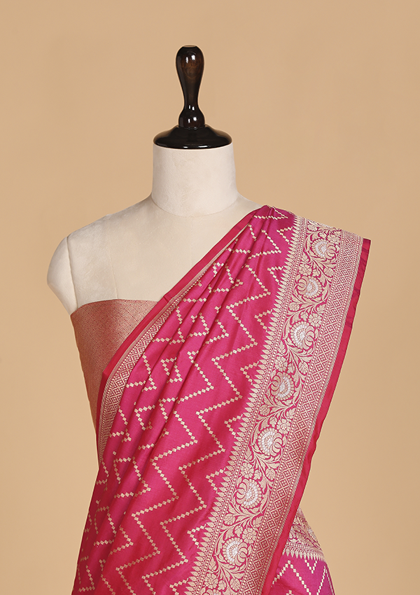 Rani Pink Lehariya Saree in Silk