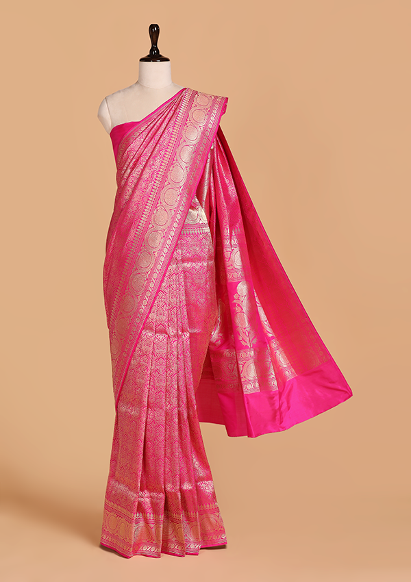 Rani Pink Brocade Saree in Silk