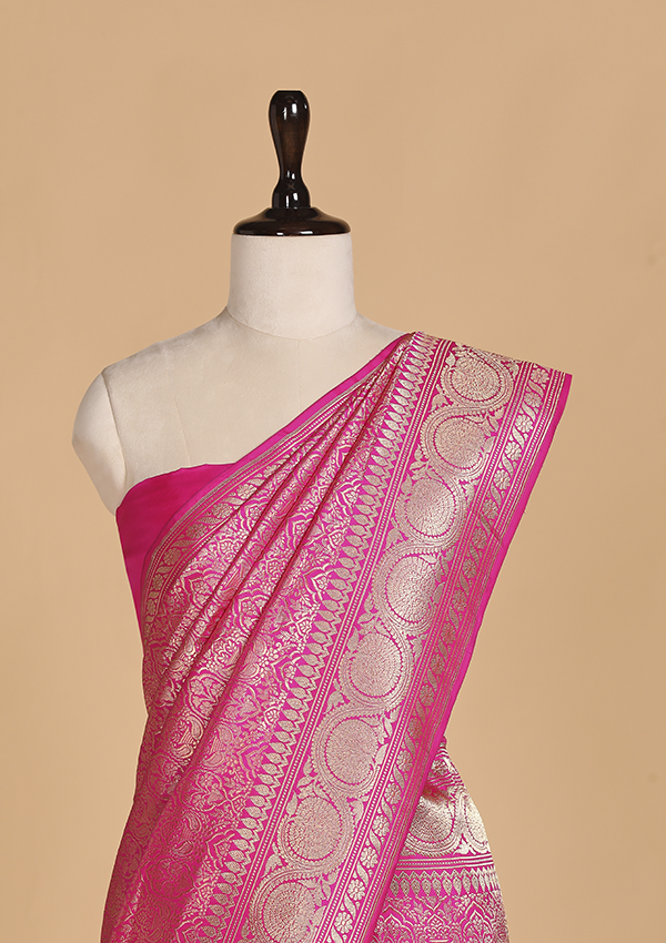 Rani Pink Brocade Saree in Silk