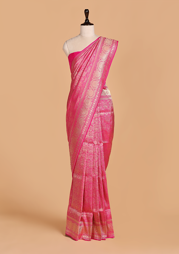 Rani Pink Brocade Saree in Silk