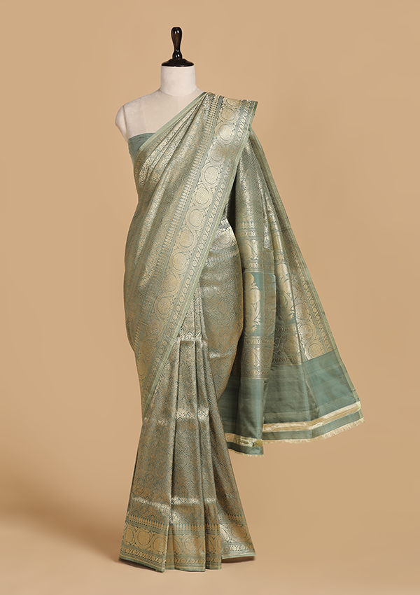 Pista Green Brocade Saree in Silk