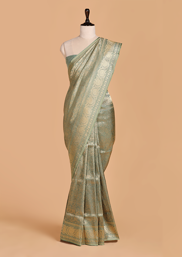 Pista Green Brocade Saree in Silk