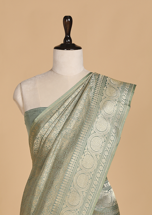 Pista Green Brocade Saree in Silk