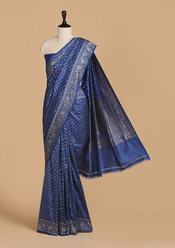 Royal Blue Lehariya Saree in Silk