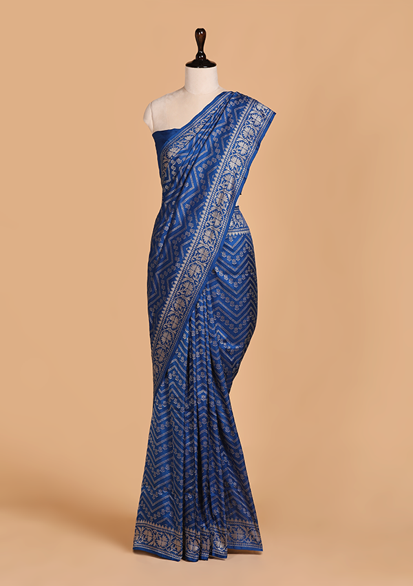 Royal Blue Lehariya Saree in Silk
