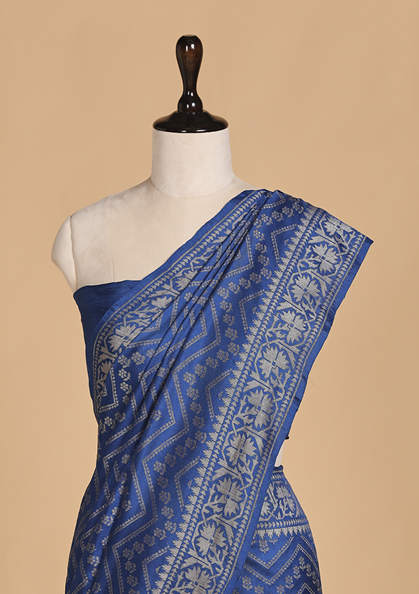 Royal Blue Lehariya Saree in Silk