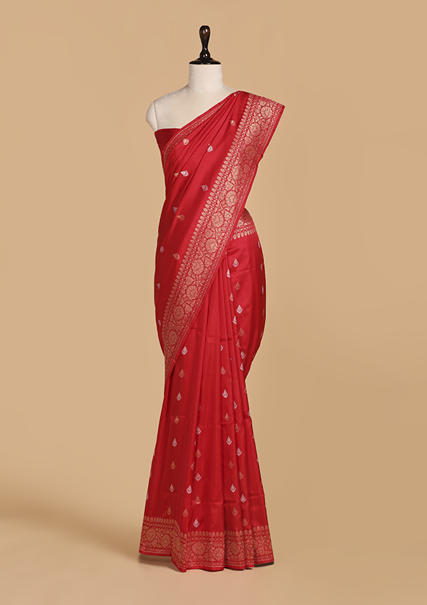 Red Butti Saree in Silk