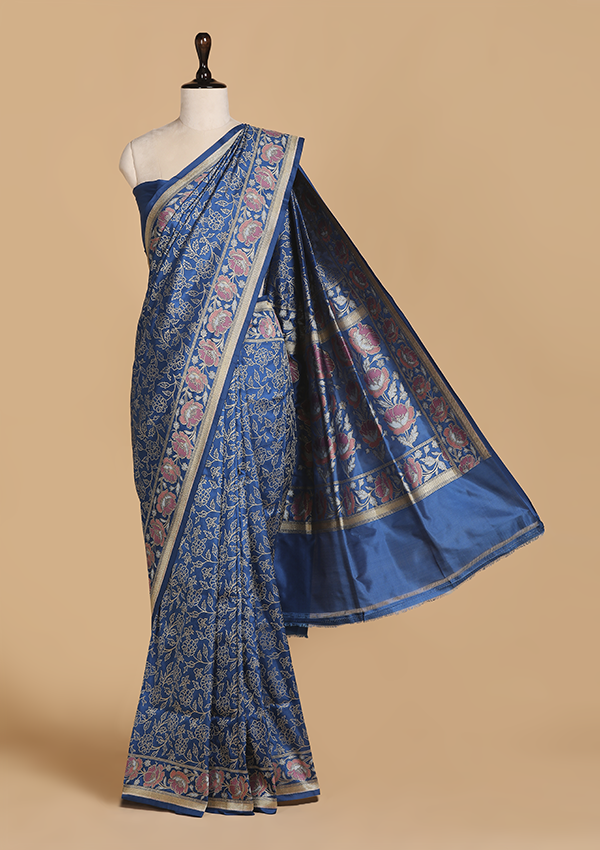 Royal Blue Jaal Saree in Silk