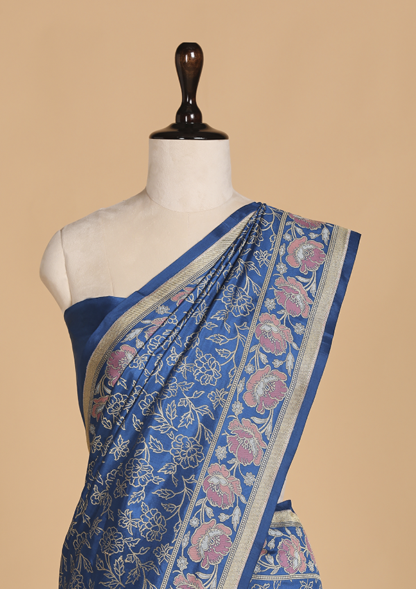 Royal Blue Jaal Saree in Silk