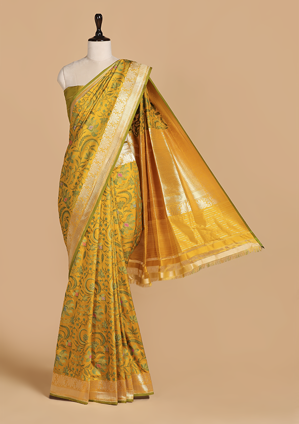 Mustard Yellow Jaal Saree in Silk