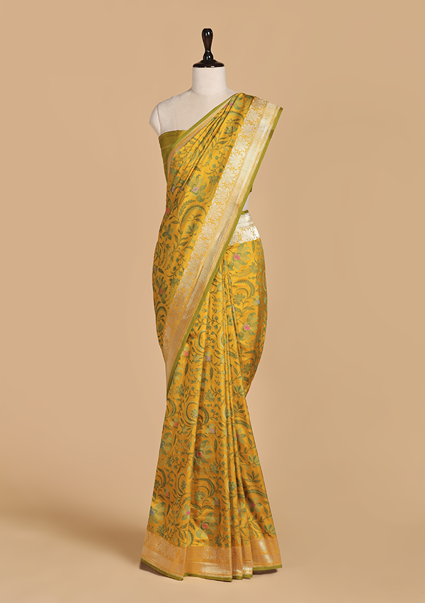 Mustard Yellow Jaal Saree in Silk