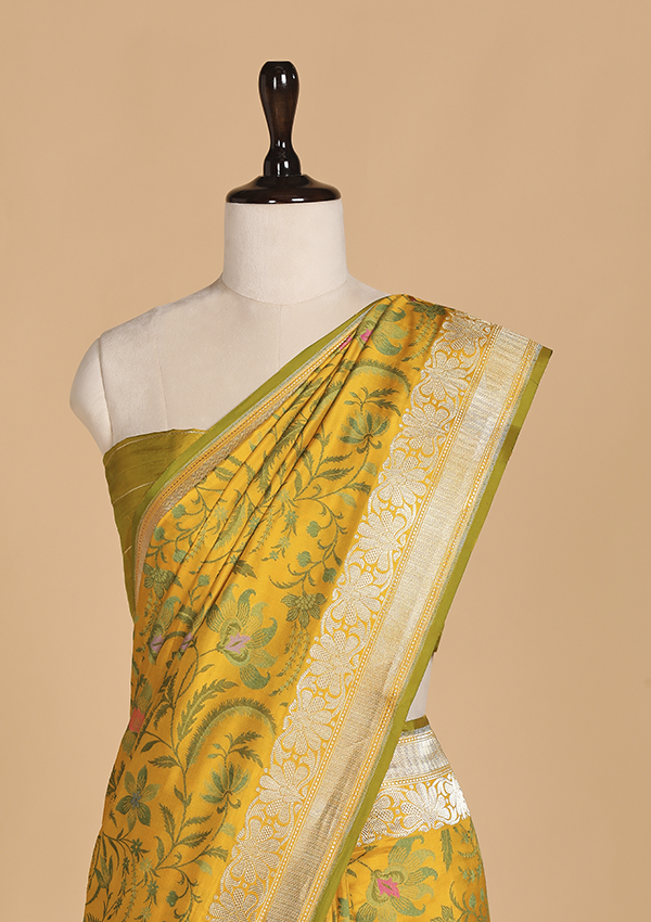 Mustard Yellow Jaal Saree in Silk