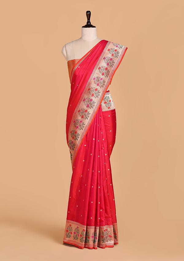 Rani Pink Butti Saree in Silk
