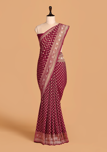 Burgundy Butti Saree In Georgette