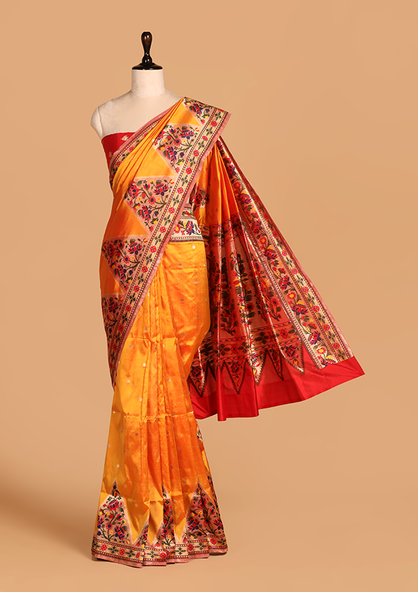 Short Gold Butti Saree In Silk