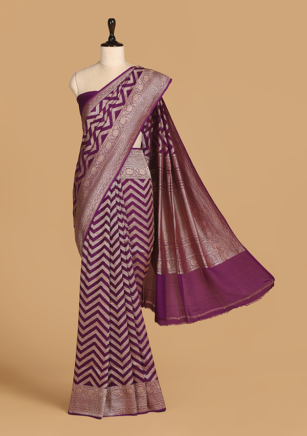 Purple Lehariya Saree In Georgette