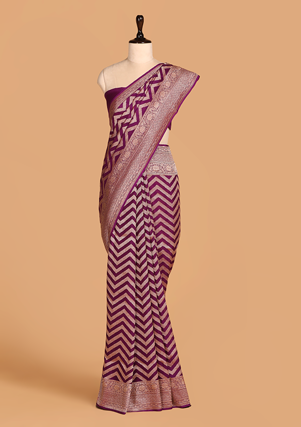 Purple Lehariya Saree In Georgette