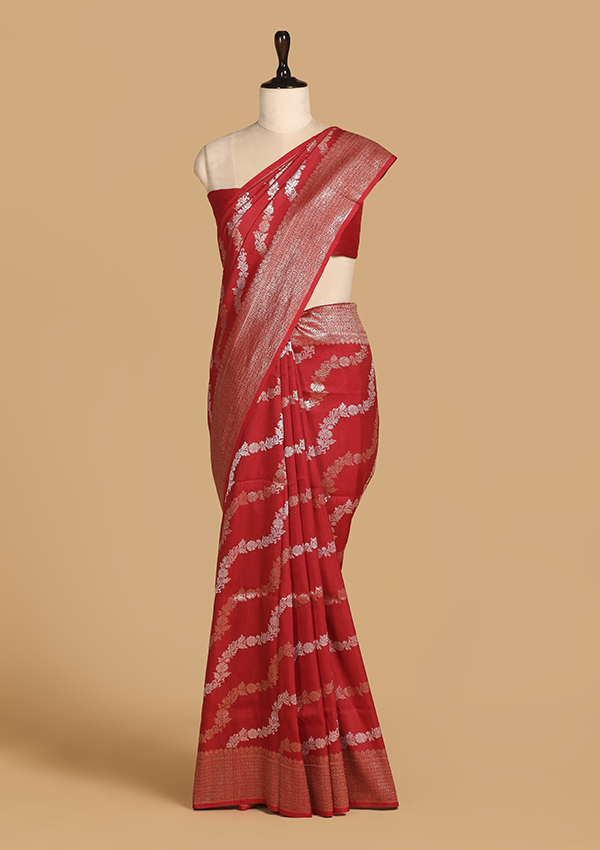 Rust Lehariya Saree In Georgette Tussar