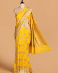 Yellow Butta Saree In Muslin Silk