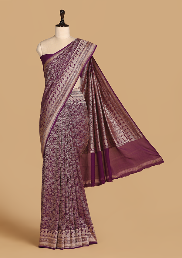 Purple Brocade Saree in Georgette