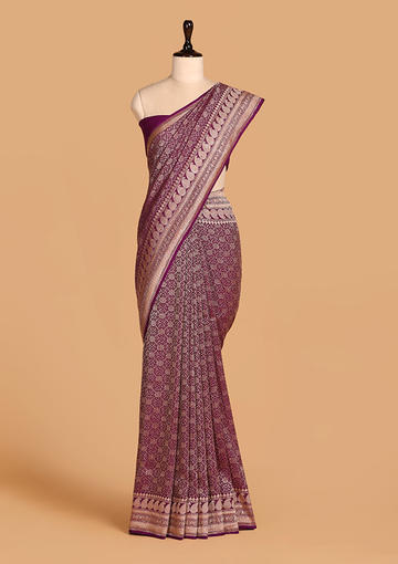 Purple Brocade Saree in Georgette