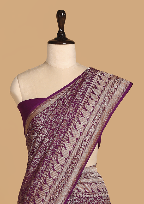 Purple Brocade Saree in Georgette