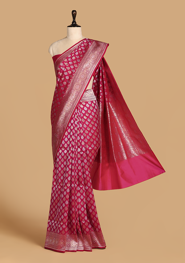 Rani Pink Butti Saree In Silk