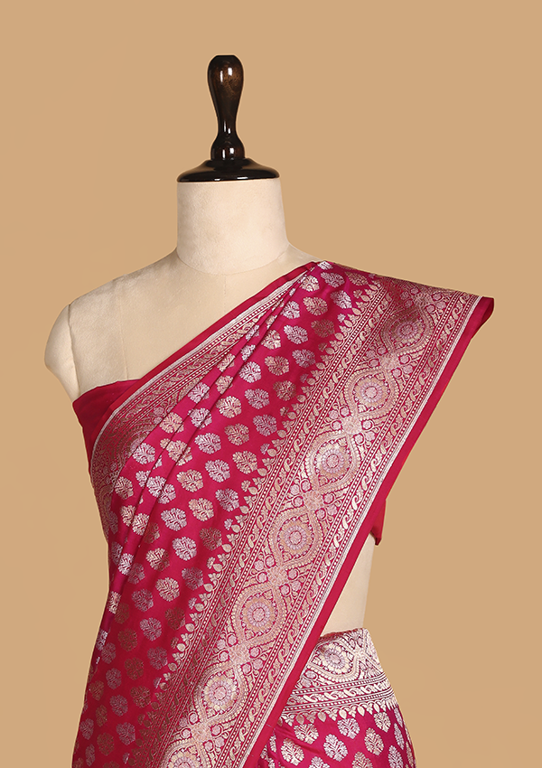 Rani Pink Butti Saree In Silk