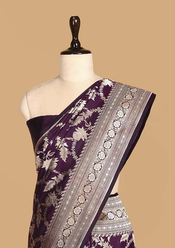 Wine Jaal Saree In Silk