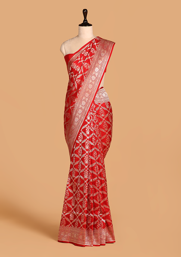 Red Jaal Saree in Silk