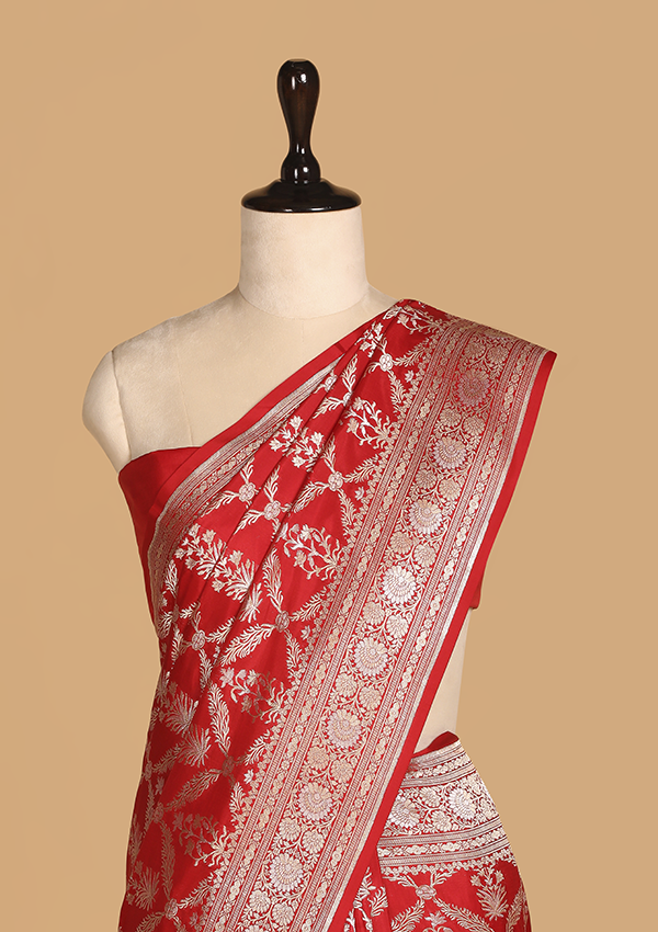 Red Jaal Saree in Silk