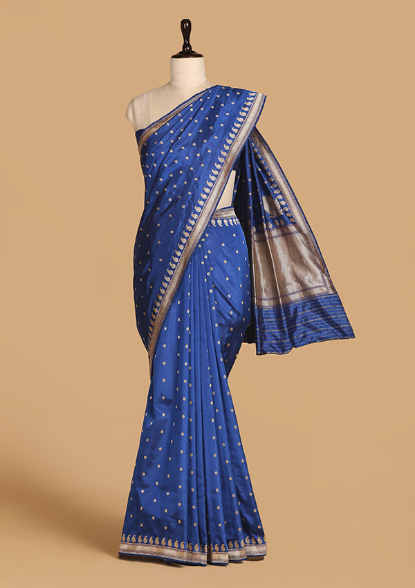 Royal Blue Butti Saree in Silk