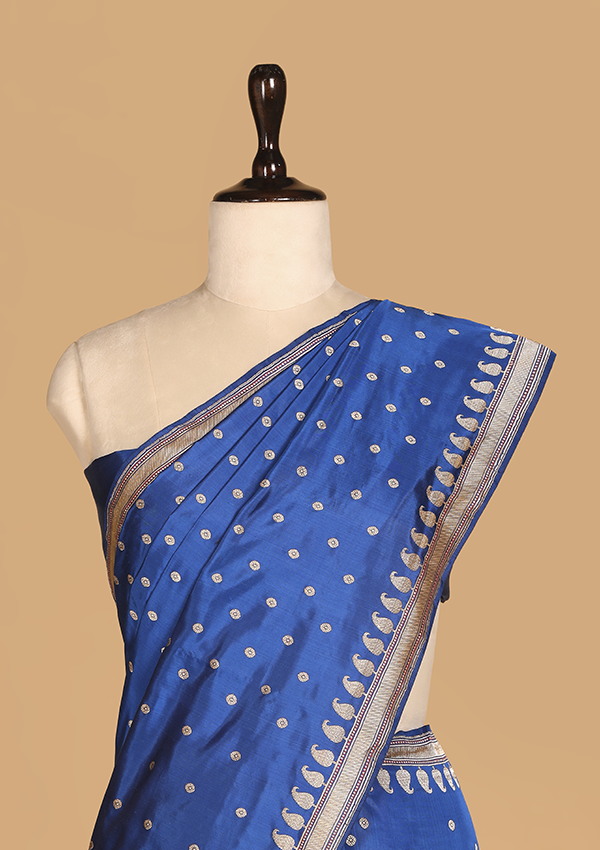 Royal Blue Butti Saree in Silk