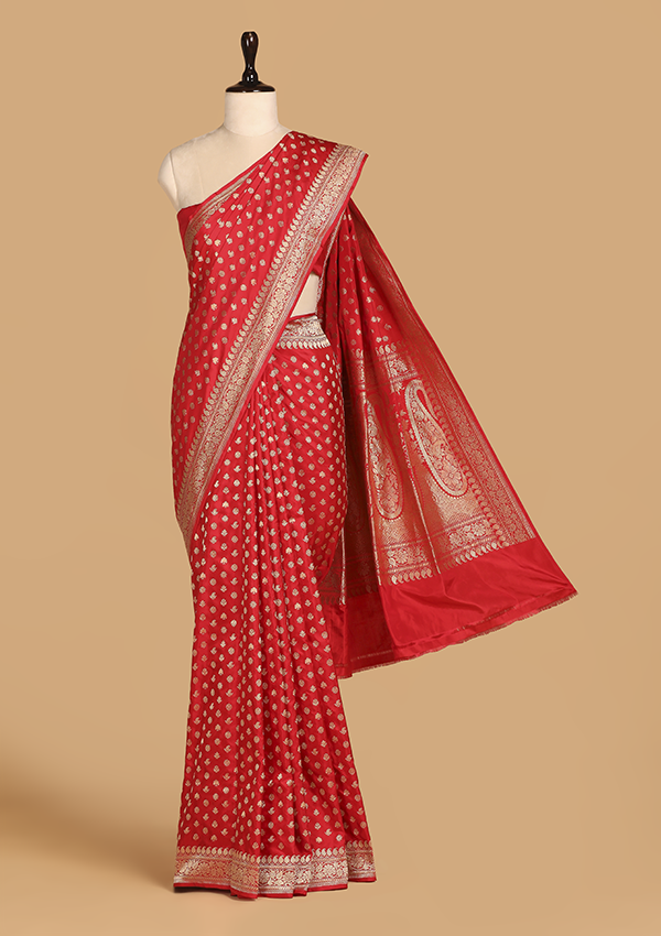 Red Butti Saree in Silk