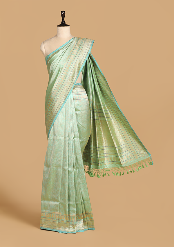 Sea Green Brocade Saree in Silk