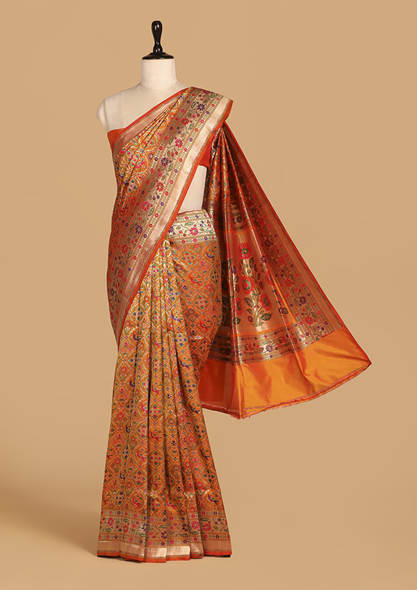Short Gold Patola Saree In Silk