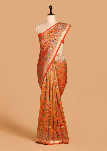 Short Gold Patola Saree In Silk