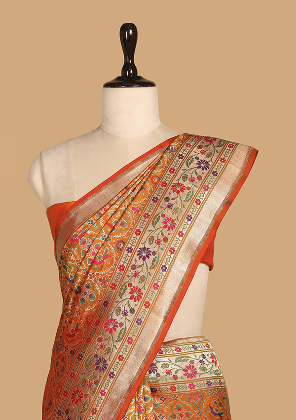 Short Gold Patola Saree In Silk