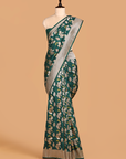 Bottle Green Butta Saree in Silk