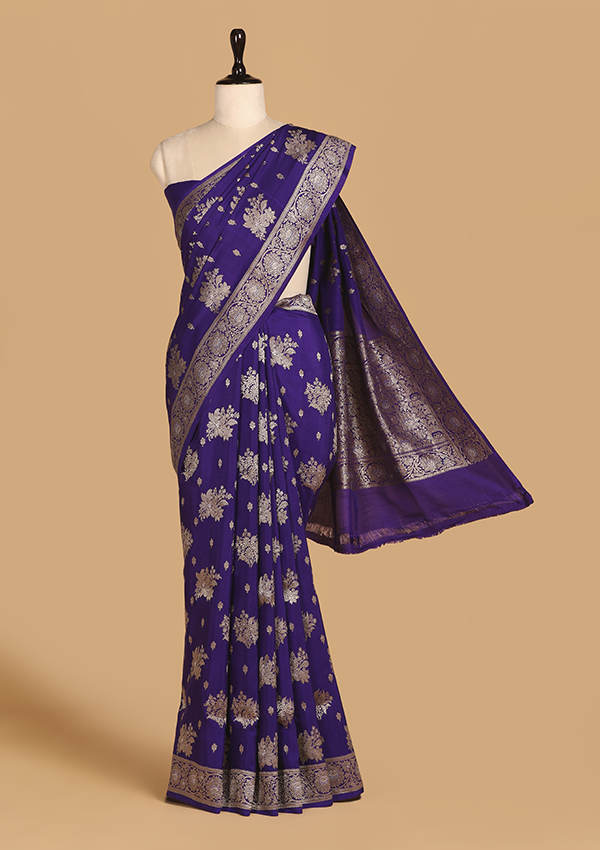 Purple Butta Saree In Muslin Silk