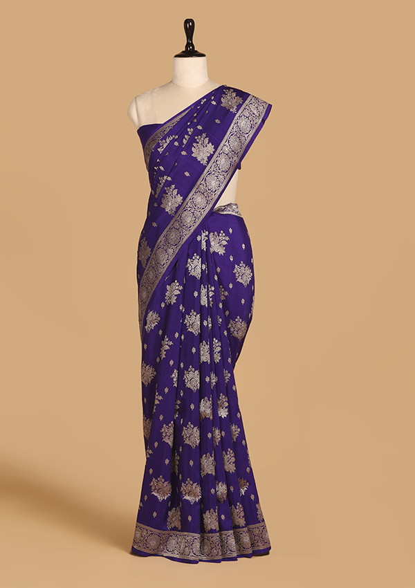 Purple Butta Saree In Muslin Silk