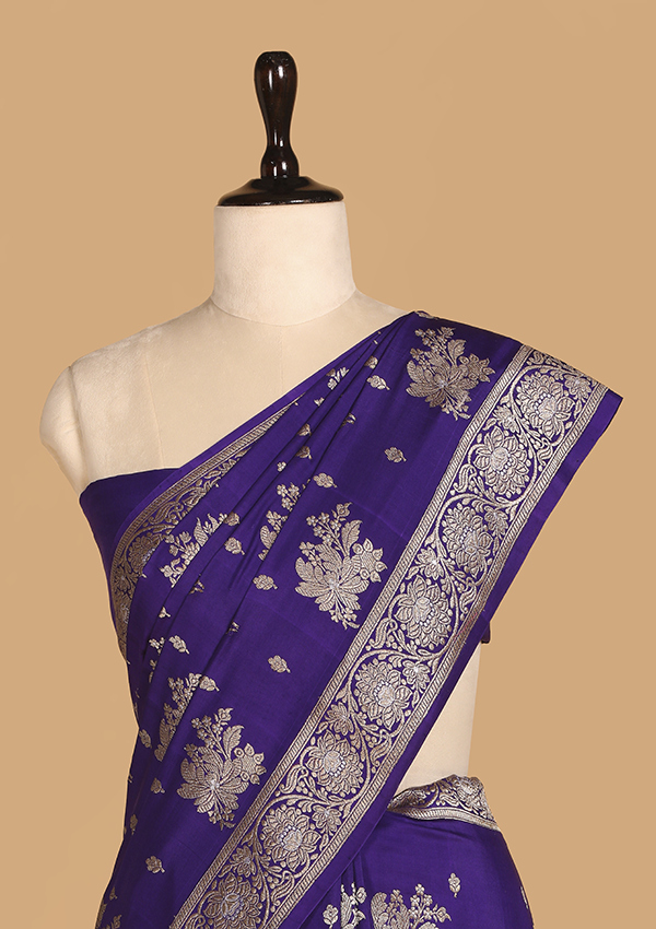 Purple Butta Saree In Muslin Silk