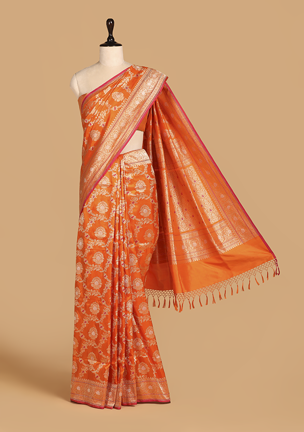 Orange Jaal In Silk Saree