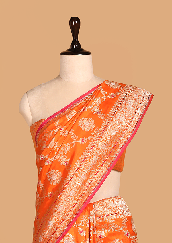 Orange Jaal In Silk Saree